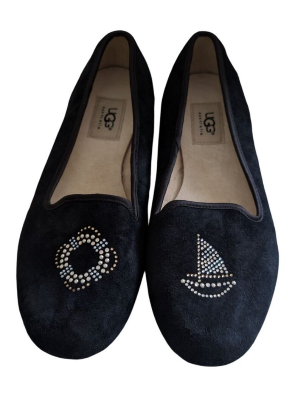 UGG Alloway 9 Black Suede Nautical Sailboat Studded Flats Loafers Slip On Shoes